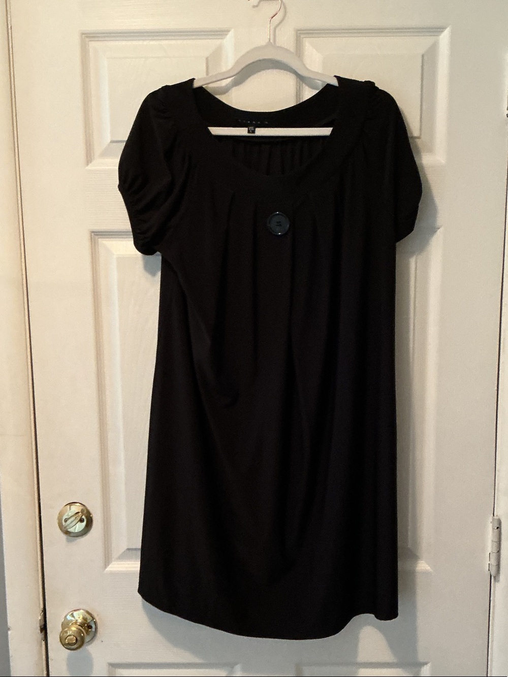 Tiana B. Black Scoop-Neck Tunic with Decorative Button